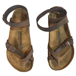Birkenstock Yara Habana Oiled Leather Brown Sandal Ankle Strap Toe Loop Sz 40